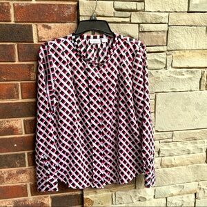 Liz Claiborne White W Black/Red Squares Blouse M